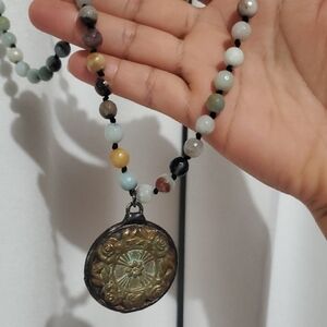 VINTAGE Elegant Multicolor Beaded Necklace with Antique Pendant